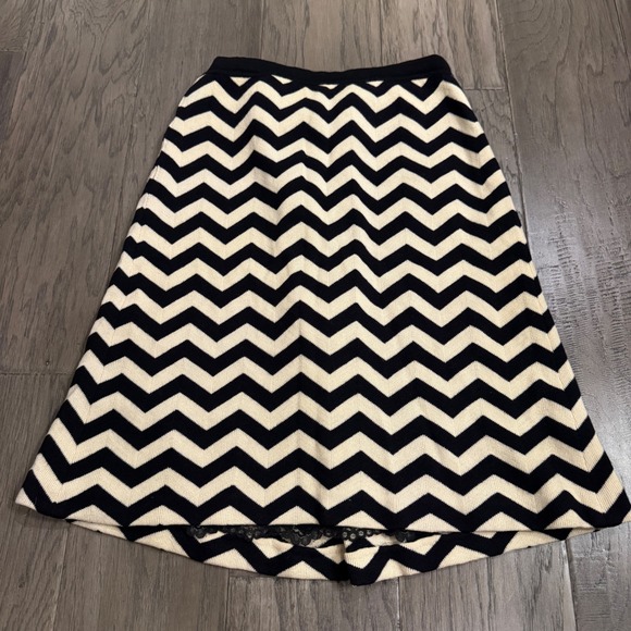 Dresses & Skirts - Vintage Winter Chevron Skirt Black Cream Knit A Line Midi Lace Trim Women's